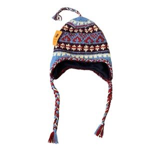 Hand Crafted in Nepal Blue and Red Knit Winter Hat